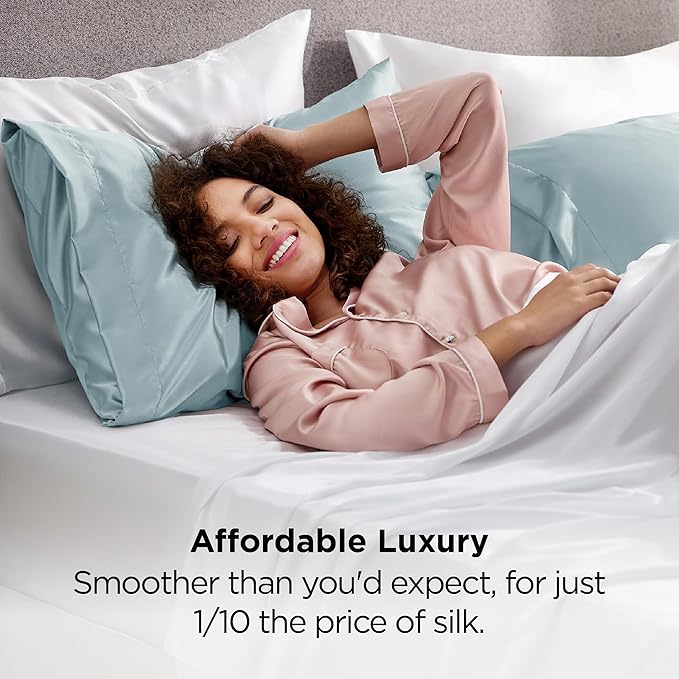 Bedsure Satin Pillowcases, Similar to Silk Pillow Cases Queen Size Set of 2, Pillow Case for Sleeping Women with Envelope Closure, Gifts for Women Men, Light Turquoise, 20x30 Inches, 2pcs