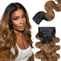 Lashey Clip in Hair Extensions Ombre Natural Black to Medium Auburn Seamless Clip in Hair Extensions Human Hair 110g 7pcs 14 Inch Body Wave Remy Human Hair Extension for Black Women
