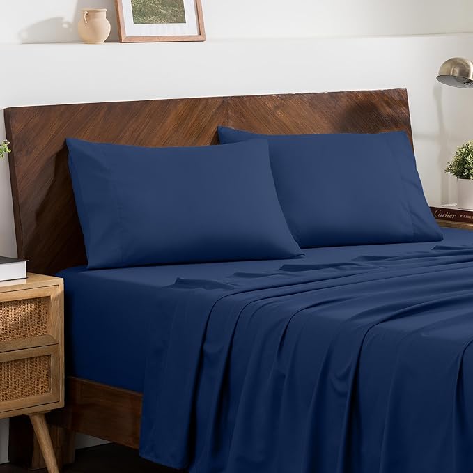 Bare Home Microfiber Pillow Cases - King 20x36 - Cooling Pillowcases - Double Brushed - Easy Care - Envelope Closure (King Pillowcase Set of 2, Dark Blue)