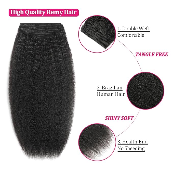 Straight Clip in Human Hair Extensions 110g 8Pcs with 18Clips Full Head for Black Women Natural Black Brazilian Clip in Hair Extension Human Hair Kinky Straight Clip Ins for Women（1B 18Inch）