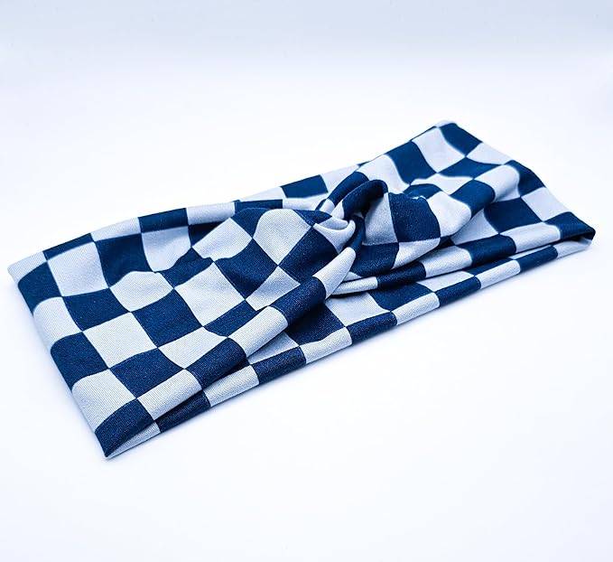 Soft Stretchy Headband, 3-in-1 Versatile Twist Style, One-Piece (Navy/Cream Checkered, Child)