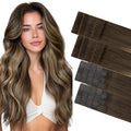 GOO GOO Invisi Edge Tape in Hair Extensions Human Hair, 4/27/4 Balayage Chocolate Brown to Caramel Blonde 10pcs injected with 10pcs classical tape ins, 10inch 30g, Virgin Remy Hair, Natural Look