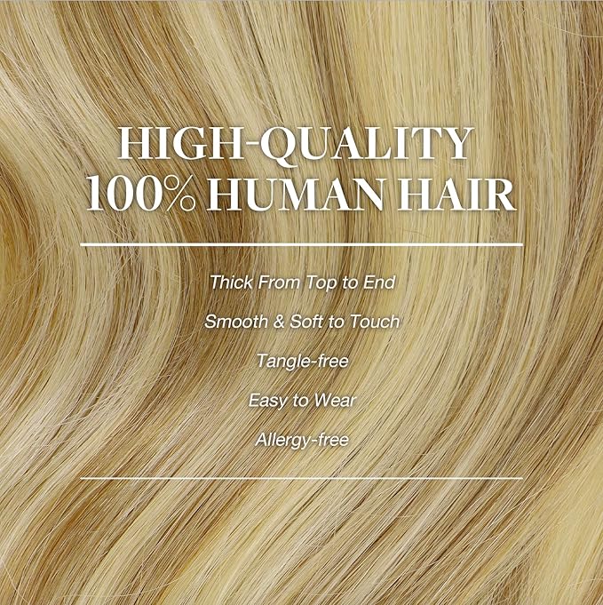 GOO GOO Clip in Hair Extensions Real Human Hair, Remy Human Hair Extensions Clip ins for Women, Natural Human Hair, 16inch 160g 7Pcs, #16/22 Light Blonde Highlighted Golden Blonde