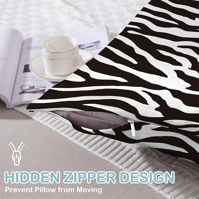 Satin Pillowcase 1 Pack-Zebra Black and White Silky Pillow Cover for Hair and Skin,King Size 20x36 Inch Soft Cooling Printed Pillow Cases with Hidden Zipper,Gifts for Women Men