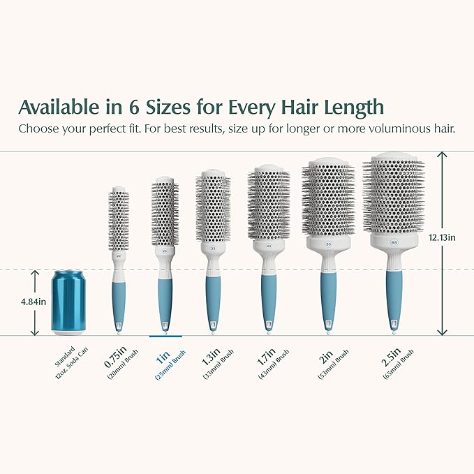 Round Brush for Blow Drying - Extra Small Ceramic Thermal Ionic Roller Brush for Sleek, Salon Blowout - Lightweight Round Hair Brush for Precise Styling and Manageable Hair (Bristle 1.7in, Barrel 1in)