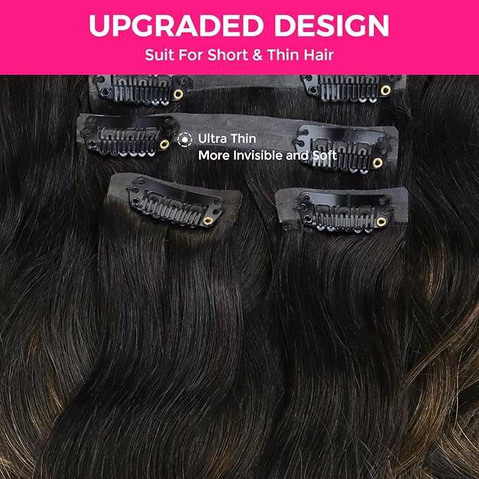 Lashey Clip in Hair Extensions Real Human Hair 110g 7pcs 16 Inch Body Wave Seamless Clip in Hair Extensions Human Hair Natural Black Mixed Chestnut Brown Human Hair Extensions