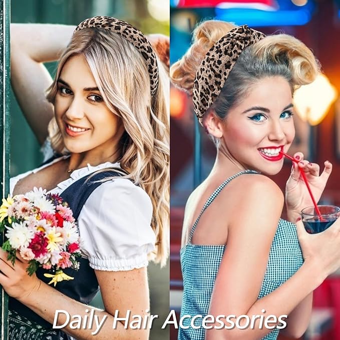 VELSCRUN Headbands for Women 7 Pcs Different Leopard Color Knotted Solid Pearl Head Bands Non Slip Hair Band Stuff for Teen Girls Womens Trendy Fashion Diademas Para Mujer Hair Accessories