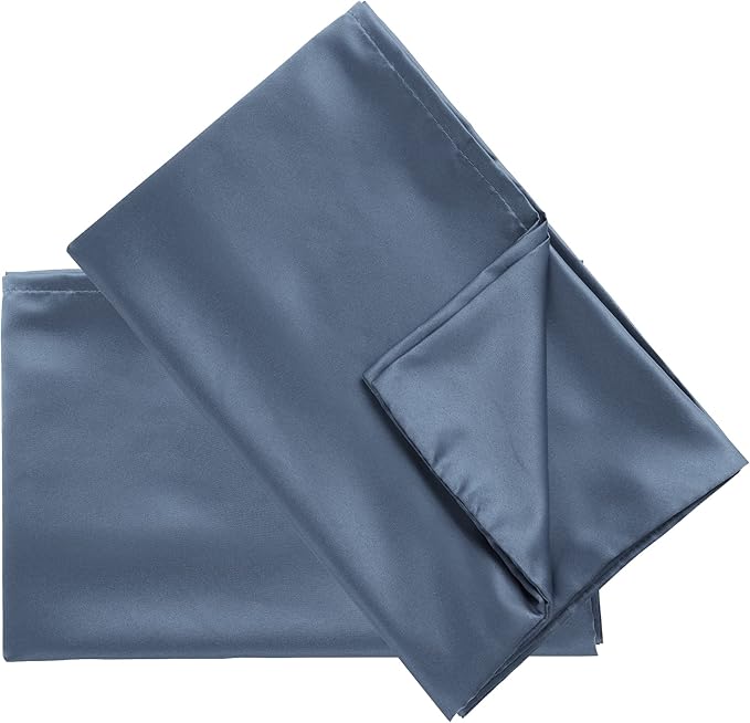 uxcell 2 Pack Silk Satin Pillowcase for Hair and Skin, Cool, Silky, Soft Breathable Pillow Cases Queen Size 20x30 Inch Sateen Pillowcase Slate Gray with Envelope Closure