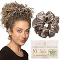 Silk Scrunchies for Women Ponytail Holders – Oversized Mulberry Silk Scrunchies – Extra Large No Damage Hair Ties for Curly, Thick, and Thin - Hair Accessories for Women – London Fog, XL By Curlfriend