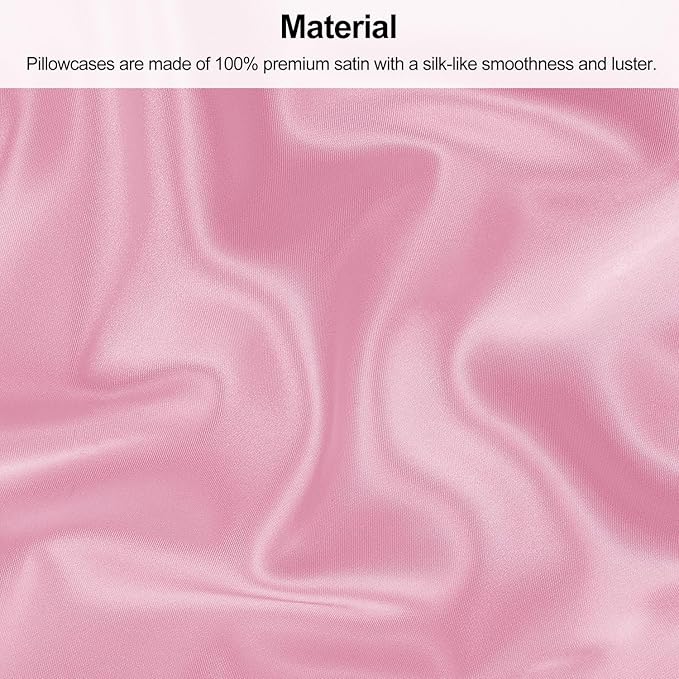 Lirex Satin Pillowcase for Hair and Skin, Super Soft and Cooling Similar to Silk，2 Pack King Size 20"X 40" Pillow Cases with Envelope Closure, Gifts for Women Men, Sakura Pink