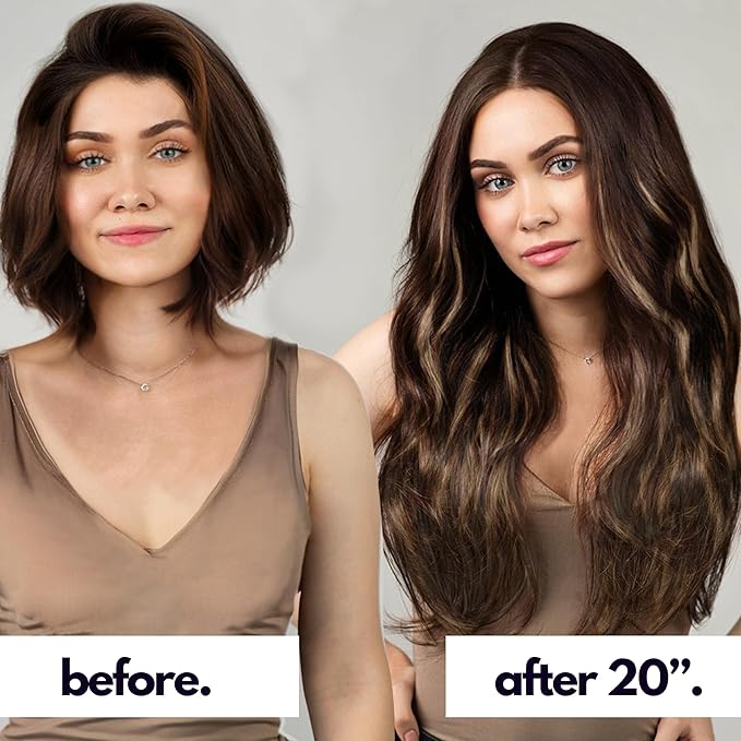 Irresistible Me Real Human Hair Extensions Clip Ins – 100% Human Hair Clip In Extensions for Length & Volume – Invisible Extension – Heat Resistant & Dyeable – Ash Brown Balayage, 20 Inches