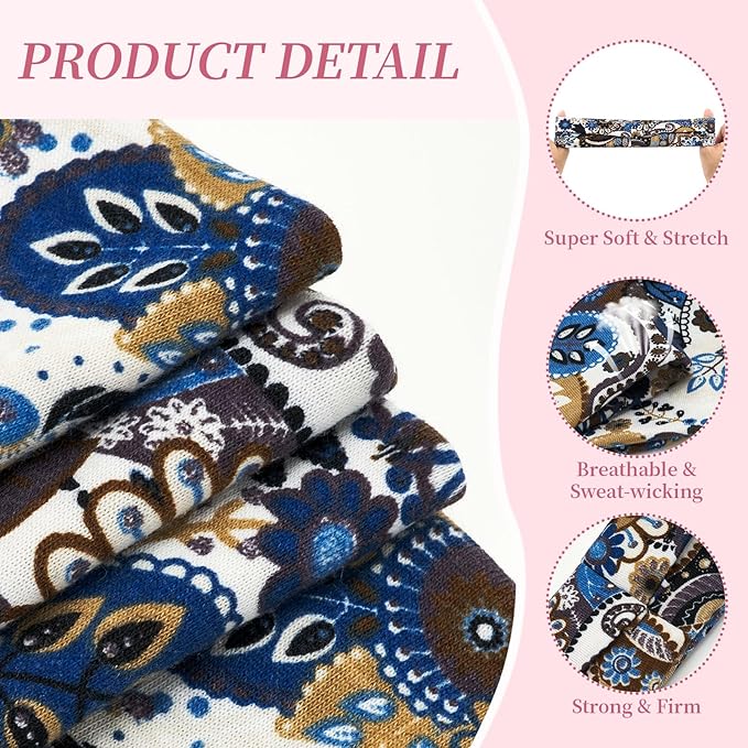 Boho Headbands for Women, 6 Pack Wide Non-Slip Stretchy Hair Bands for Yoga, Workout, Running, Fashion Hair Accessories for Women's Hair（Shape 2）