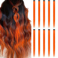 Orange Hair Extensions Clip in for Kids Girls, 10 Pieces 22 Inch, Colored Heat Resistant Synthetic Hairpiece, Long Straight Streak Extension Clips Ins