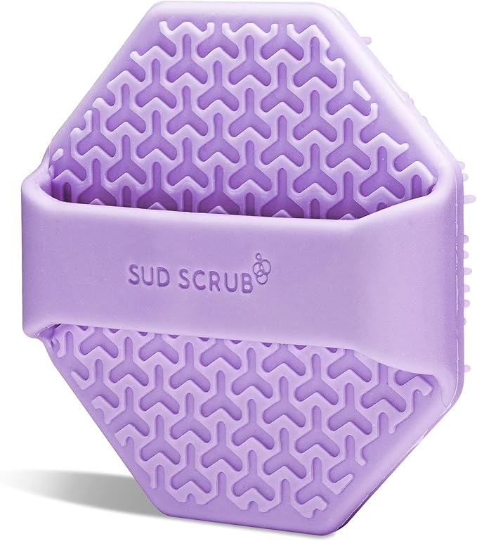 Sud Scrub® Antimicrobial Silicone Face Scrubber, 1 Pack, Gentle Face Exfoliator for Sensitive Skin, Eco Friendly Facial Cleansing Brush, Exfoliating Face Brush for Men and Women (Purple)
