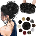 Messy Bun Hair Piece Wavy Curly Scrunchies Fluffy Donut Thick Updo Elegant Chignon Hairpieces for Women Girls, Natural Black 1.4oz