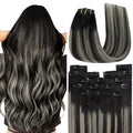 YoungSee 150G Clip in Human Hair Extensions Black Ombre Clip in Extensions Natural Black and Silver Balayage Clip in Hair Extensions Real Human Hair Easy to Wear 20Inch 7Pcs