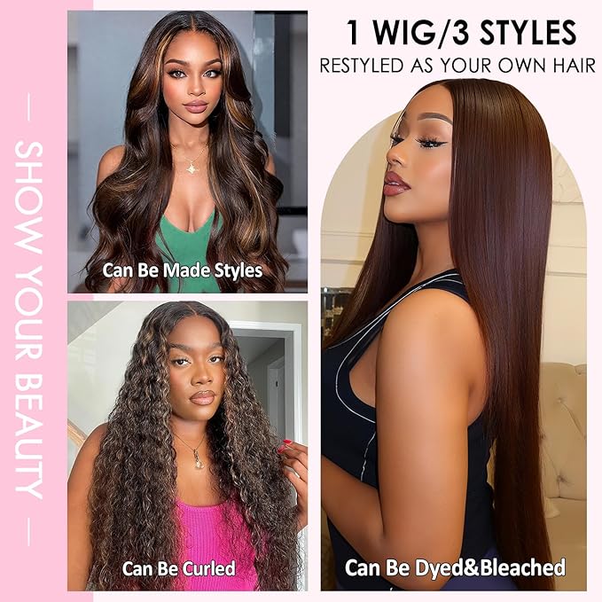 28 Inch Ombre Lace Front Wig Human Hair 1B/30 Highlight Straight Lace Front Wigs Human Hair Colored 13x4 Brown Wig Human Hair 200% Density Balayage Glueless HD Lace Frontal Wigs