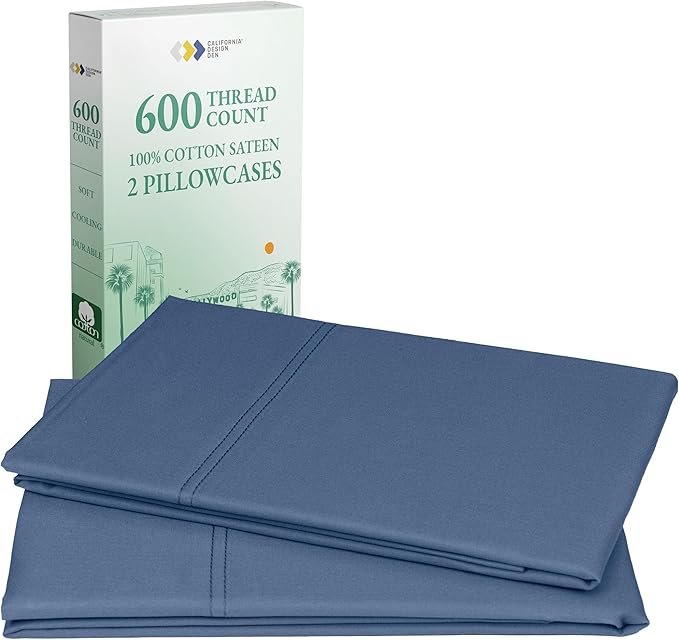 CALIFORNIA DESIGN DEN Luxuriously Soft Hotel Quality 600 Thread Count, 100% Cotton Set of 2 Cases, Crisp & Cool Pillow Cases King Size, Set of 2, Fits King Pillows (Dark Blue)