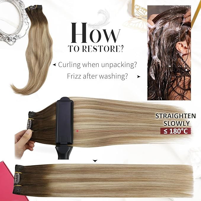 Moresoo Human Hair Clip in Extensions Ombre Cool Brown to Medium Blonde with Light Brown Clip in Hair Extensions Short Real Human Hair Clip ins Double Weft 80g/5pcs 14 inch