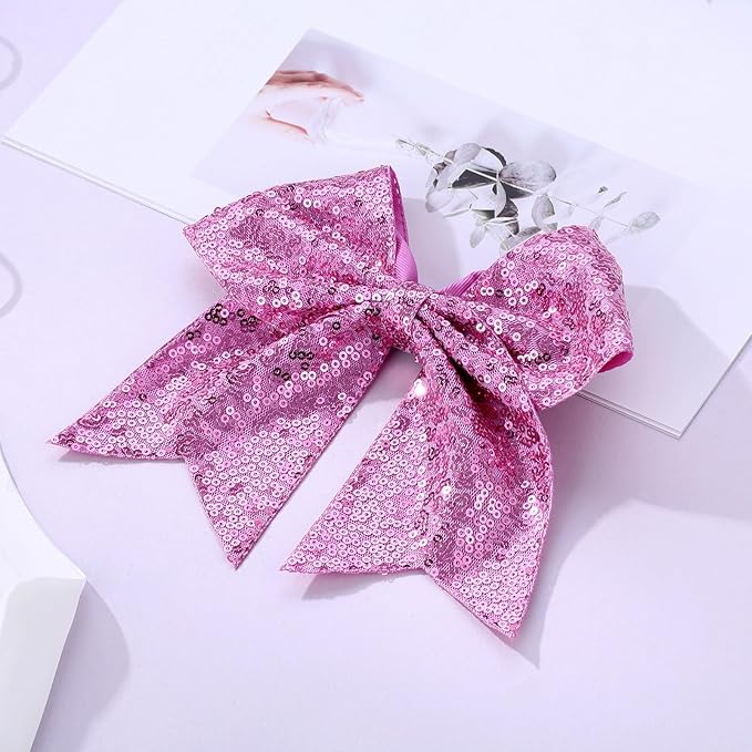 Large Glitter Cheer Bows Clips, Jumbo Big 7 Inch Cheerleading Sequin Hair Bow Hair Accessories for Teens Girls Football Sports Cheerleader Outfit Uniform (Light Purple)
