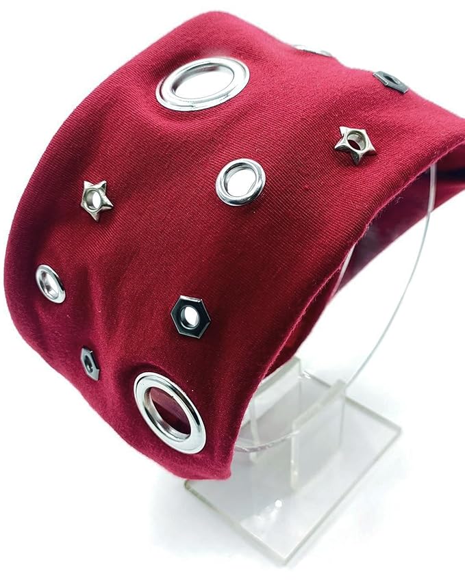 Grommet Headband for Women, Red Star 23cm Hollow Out Elastic Hair Band, Eyelets Punk Grunge Stylish Hairband