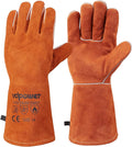 Welding Gloves Fire Heat Resistant 14IN Fireproof Leather for Welding Fire Pit Wood Stove Campfire Furnace BBQ Baking,Grill Oven Stick Mig Tig Gear Gift for Man L