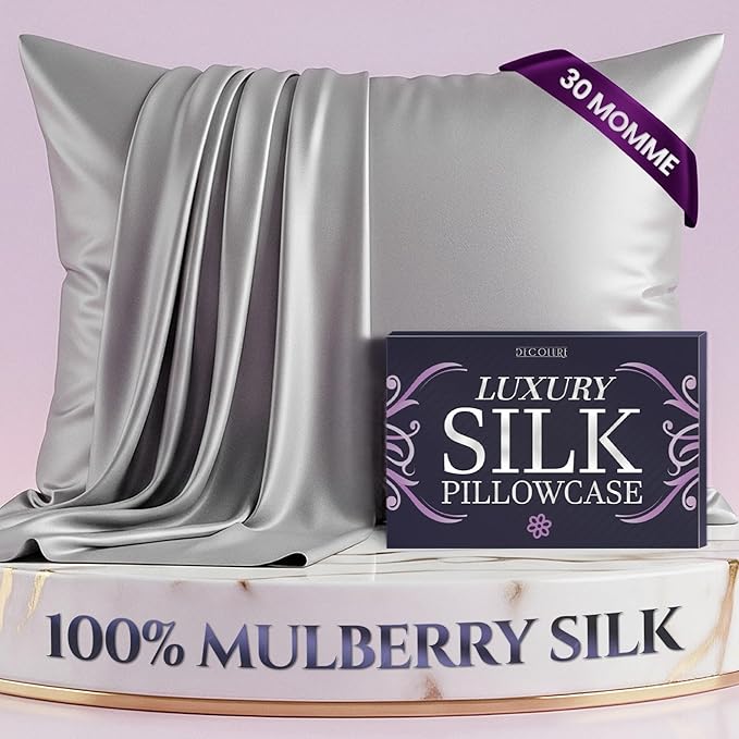 DECOLURE 100% Pure Mulberry Silk Pillow Case King Size – Highest Grade 30 Momme 6A+, Luxuriously Soft & Cooling Silk Pillowcase for Hair & Skin, Hypoallergenic, Breathable, Hidden Zipper (Silver Grey)