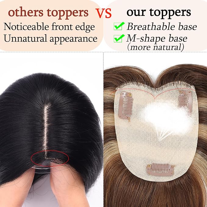 Human Hair Toppers for Women with Thinning Hair Real Human Topper Crown No Bangs 10 Inch #4P27 Medium Brown mix Dark Blonde