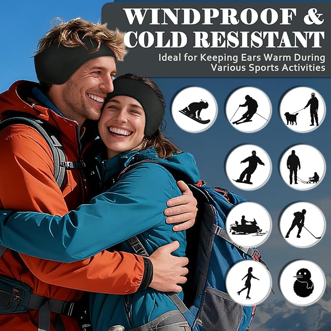 beister Ear Warmers for Women and Men, Fleece Winter Running Headbands with Ear Muffs, Windproof Thermal for Outdoor Sports