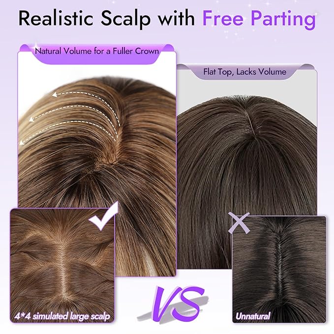 Wig with Bangs for Women Ash Blonde with Silver Highlights-Dark Roots Straight Face-Framing Layers Hairstyle 4x4 Realistic Scalp Glueless Synthetic Wigs Medium Length for Everyday Use