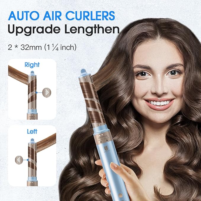 Webeauty Hot Air Styler, Blow Dryer Brush, Auto Hair Wrap Curling Irons Hot Air Brush Negative Ionic Airflow Hair Curlers, Multi Styler for Volumizing, Straight, Wavy, Curly Hair, Blue Pink