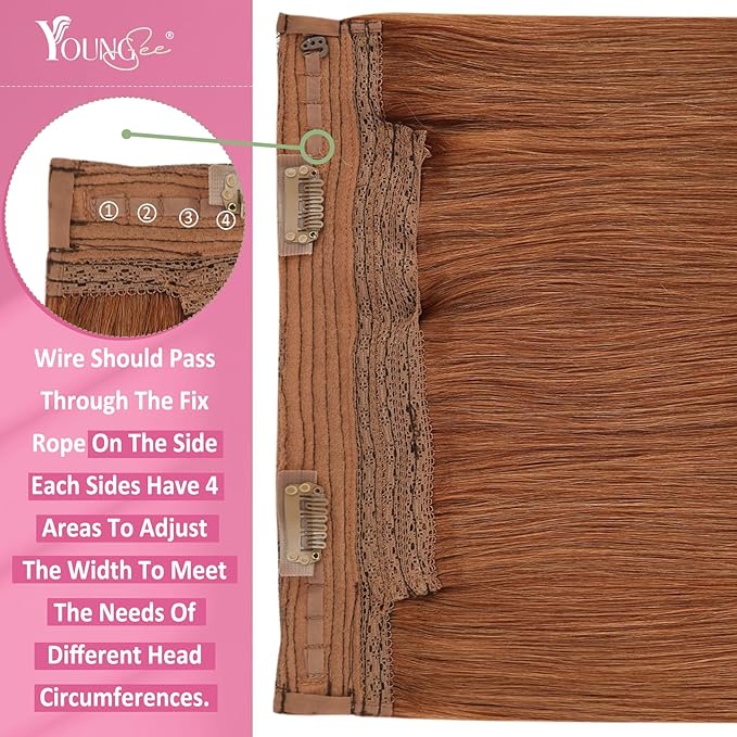 YoungSee Copper Wire Hair Extensions for Women Colorful Human Hair Wire Extensions Copper Layered One Piece Hair Extensions Real Human Hair 80g 14inch