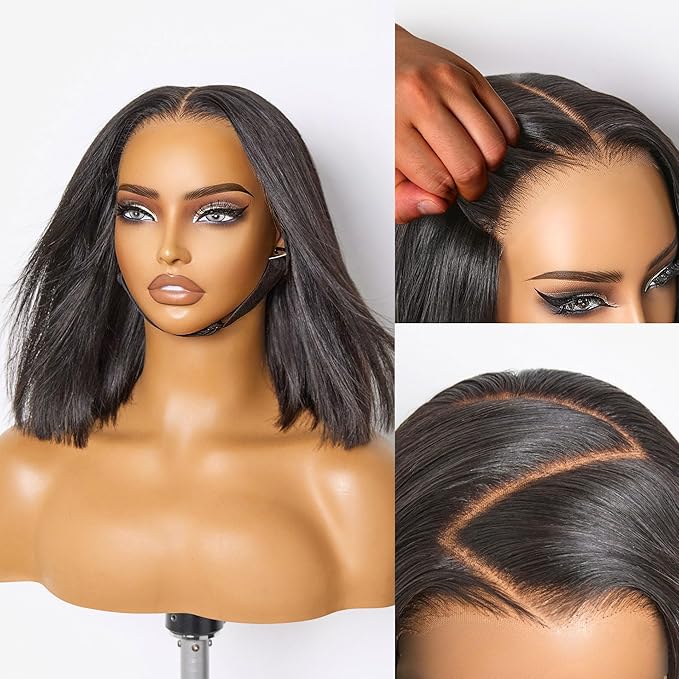 LUVME HAIR 7x6 HD Lace All-Day Comfort Wig PartingMax Lace Bob Wigs Lace Front Wigs Human Hair Pre Cut Plucked Lace Frontal Glueless 10 Inches Natural Black Color
