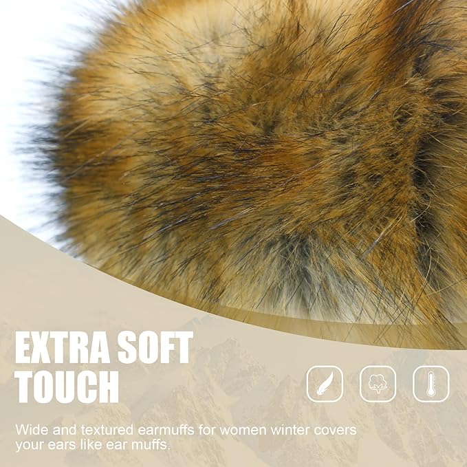 Faux Fur Headband for Women Elastic Fuzzy Thick Earmuffs Winter Headwrap Ear Muffs Furry Ear Warmers Cold Weather (Brown 2)