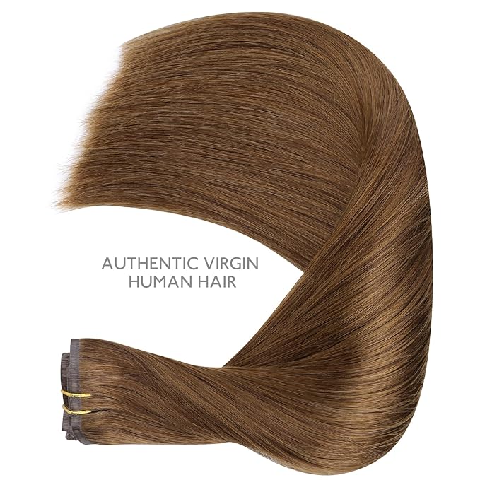 WENNALIFE Seamless Clip In Hair Extensions Human Hair, 20 Inch 150g 7pcs Light Auburn Brown Real Hair Extensions Clip in Human Hair Invisible PU Skin Weft Natural Remy Human Hair Extensions