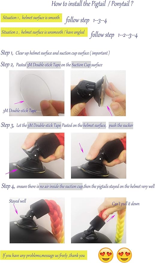 Helmet Pigtails Gradient Ramp Helmet Braids Ponytail Helmet Hair with Suction Cup for Motor Bike 1PCS 24inch (Helmet not Included)