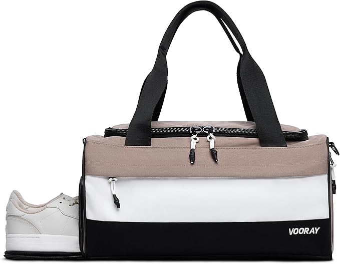 Vooray 22L Boost Duffel Bag – Small Travel & Sports Gym Bag for Women and Men with Shoe Pocket, Weekender for Overnight Football, Travel, Hospital Stays or Workout, Neutral Color Block