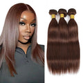 Color 4 Straight Bundles Human Hair Chocolate Brown Bundle Niegmeag Brazilian Virgin Remy Hair 3 Bundles 14 16 18 Inch Double Weft Brown Straight Bundle Hair Weave 150g