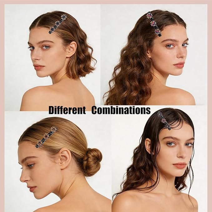 4PCS Sparkling Crystal Stone Braided Hair Clips for Women,Rhinestone Hair Clip for Short and Long Hair,Duckbill Hair Clips for Thick and Fine Hair,Hair Styling Accessories Birthday & Christmas Gifts