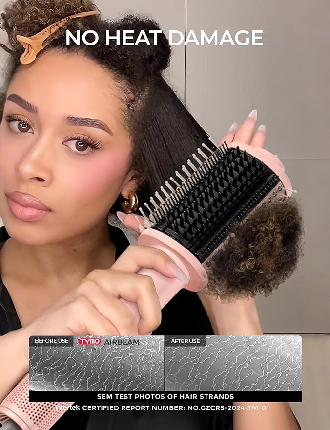 TYMO 2.0 Hair Dryer Brush Volumizer - Fast Drying Blow Dryer Brush and Smoothing Comb in One for Quick Easy Salon Blowout, Hot Air Styler Heated Round Brush Compact & Lightweight for Travel, 2.5”