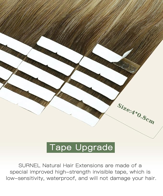 SURNEL Injected Seamless Tape in Hair Extensions 22Inch Walnut Brown to Ash Brown and Golden Blonde Invisible Tape in Extensions Human Hair 20 Pcs 50g(#3822,22)