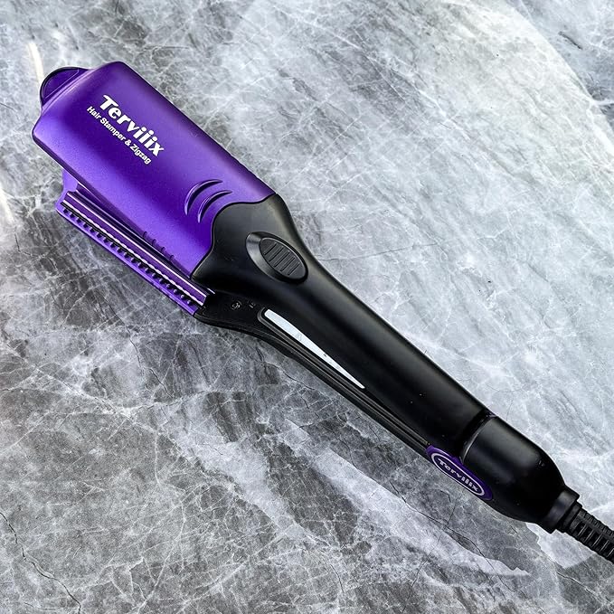 Terviiix Crimper Hair Iron with 4 Interchangeable Plates, Keratin & Argan Oil Infused Hair Crimper for Women, Volumizing Crimping Iron for Thin Fine Hair, 5 Heat Settings & 60 Mins Auto Off, Purple