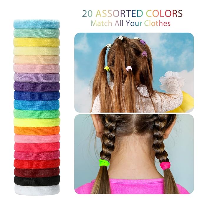 150 Pcs Baby Hair Ties for Kids Toddlers, TailaiMei 20 Colors Small Seamless Elastic Hair Bands, Soft Ponytail Holder for Girls (Rainbow Color, 1.2in)