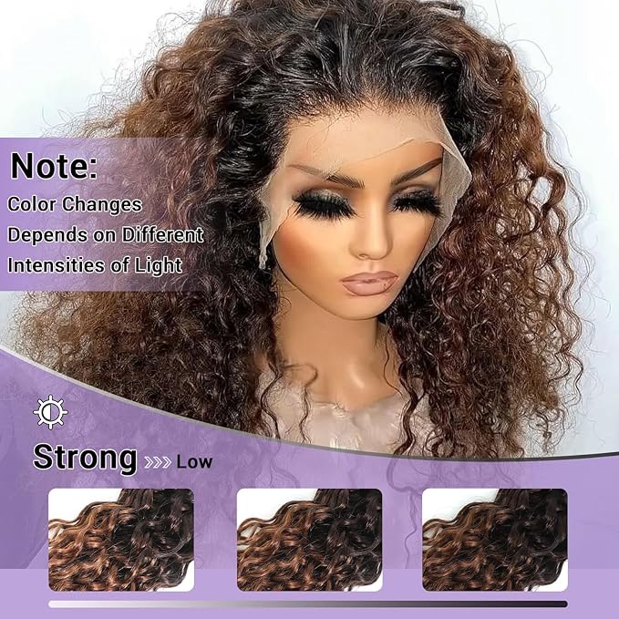 T1B/2/30 Ombre Water Wave Lace Closure 5x5 100% Real Human Hair 16 Inch Chestnut Brown Ombre Water Wave Transparent Lace Closure