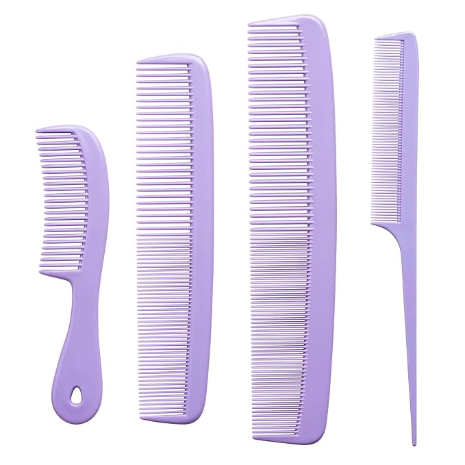 Mars Wellness 4 Piece Professional Comb Set Lavender - USA MADE - Fine Pro Tail, Dresser Hair Comb Styling Comb - Premium Grade for Men and Women - Parting Teasing and Styling - Lavender