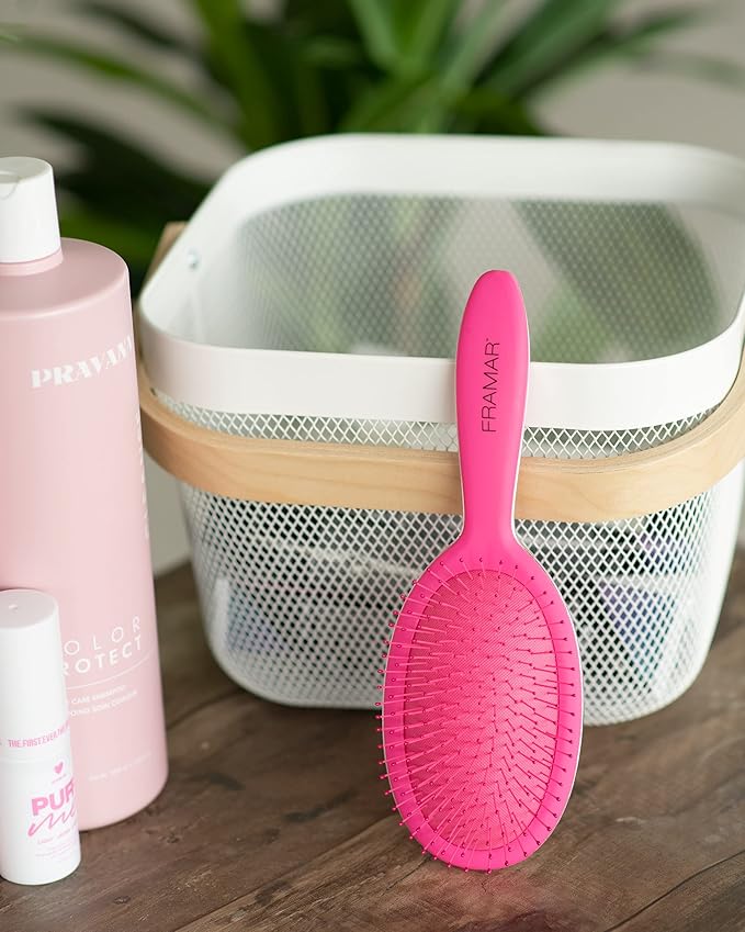 Framar Detangling Brush for Curly Hair – Hair Brushes for Women, Wet Hairbrush For Women, Hairbrushes, Pink Hair Brush Detangler, Reduces Breakage, Frizz and Static – Pink Brush