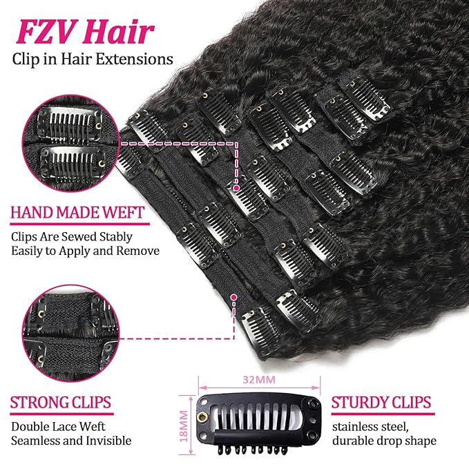 Straight Clip in Human Hair Extensions 110g 8Pcs with 18Clips Full Head for Black Women Natural Black Brazilian Clip in Hair Extension Human Hair Kinky Straight Clip Ins for Women（1B 18Inch）