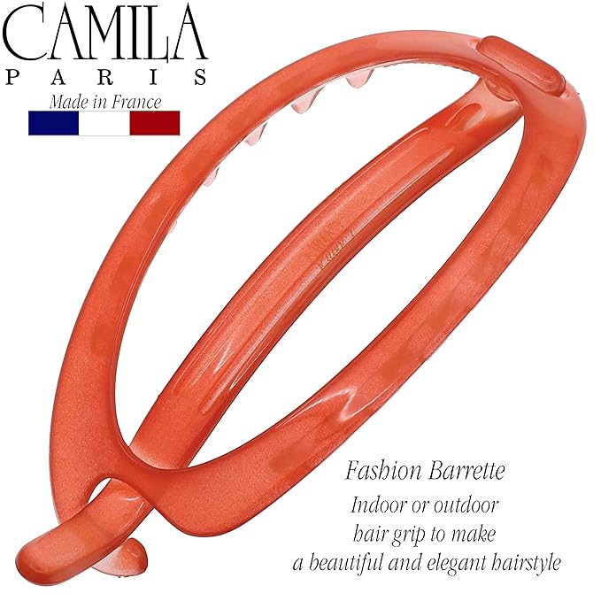 Camila Paris CP3121 French Hair Barrette Clip, Flexible Ponytail Holder No Metal Parts, Strong Hold Grip Hair Clips for Women, No Slip and Durable Styling Girls Hair Accessories, Made in France