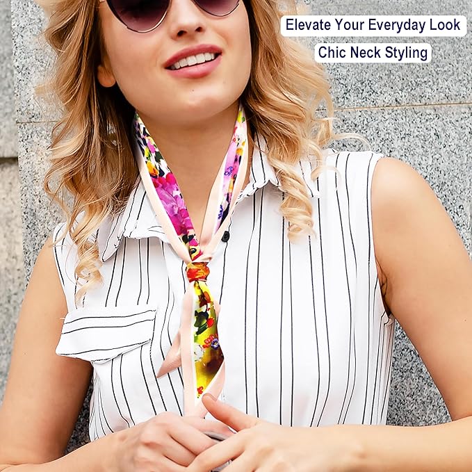 Skinny Scarf 3 Pack for Women – Bag Scarf, Silk Hair Scarves (Original Prints, Premium Twill, 3 Designs)