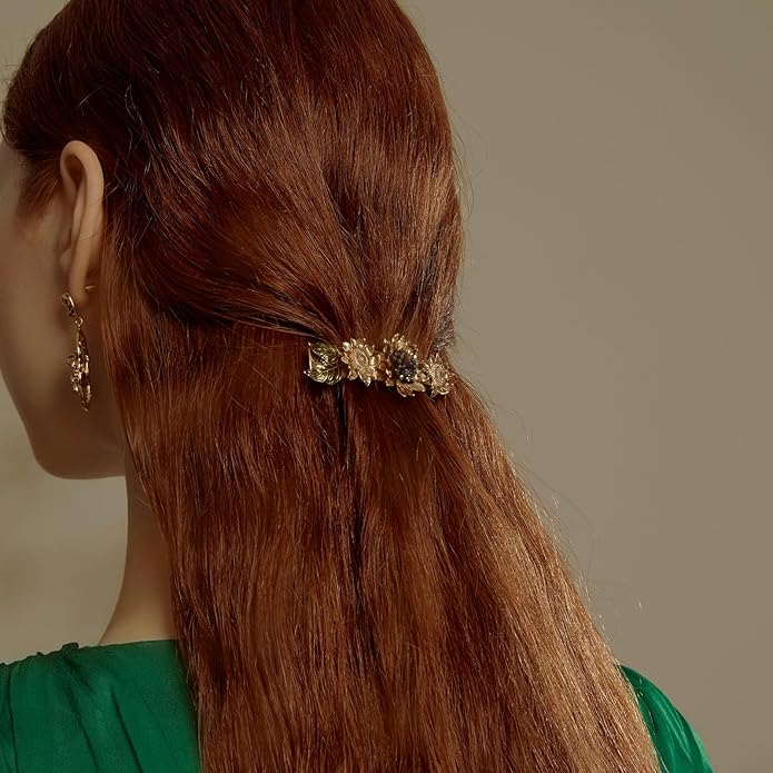 Sunflower Brooch pin with hand beading, She's Free Style Just For You Flower Oil Dropping Brooches for women, Metal Plating Process Safety pins with Nail Bead Crystal